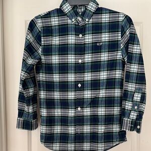 Boys Vineyard Vines Kids Navy and Green Plaid Flannel button down Shirt S 8-10